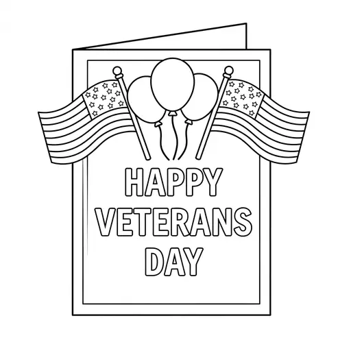 Veterans Day Card Coloring Page — Greeting Card with Flags and Balloons