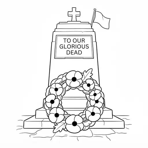 Remembrance Day Coloring Page — Poppy Wreath at War Memorial