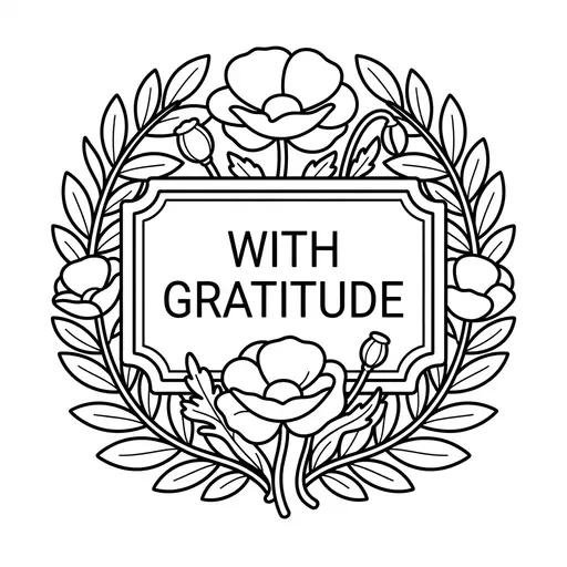 Veterans Day Card Coloring Page for Adults — Poppy Wreath With Gratitude Sign