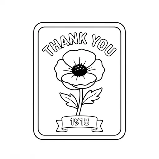 Veterans Day Card Coloring Page — Thank You Card with a Poppy
