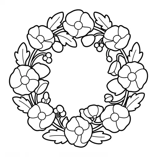 Easy Remembrance Day Coloring Page — Round Poppy Wreath