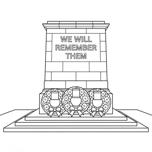 Remembrance Day Coloring Page for Adults — We Will Remember Them Monument