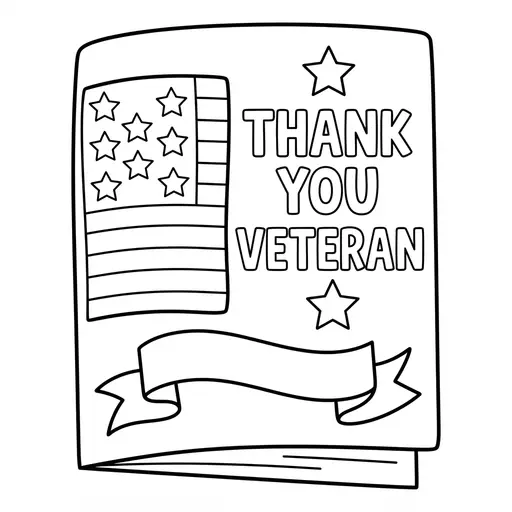 Veterans Day Card Coloring Page — Thank You Card With Flag And Stars