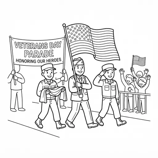 Veterans Day Coloring Page — Parade With Marching Soldiers