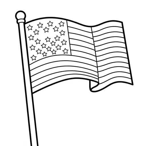 Easy Veterans Day Coloring Page — American Flag Waving on a Pole