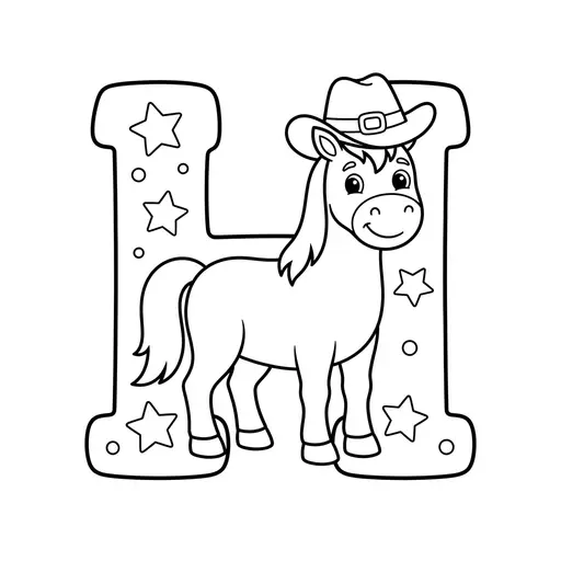Alphabet Coloring Page — Alphabet Letter H with Cowboy Hat