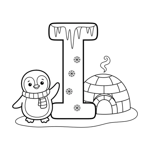 Alphabet Coloring Page — Penguin and Igloo