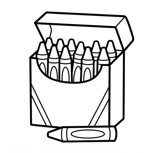 Easy Crayon Coloring Page — Open Box Full of Crayons