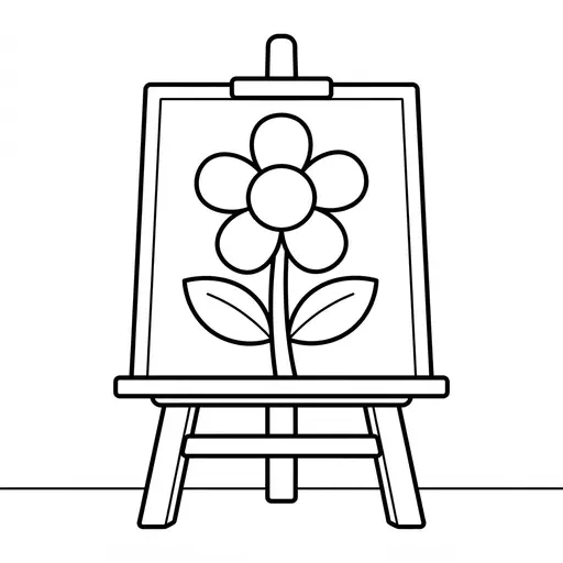 Easy Easel Coloring Page — Holding a Painting of a Flower