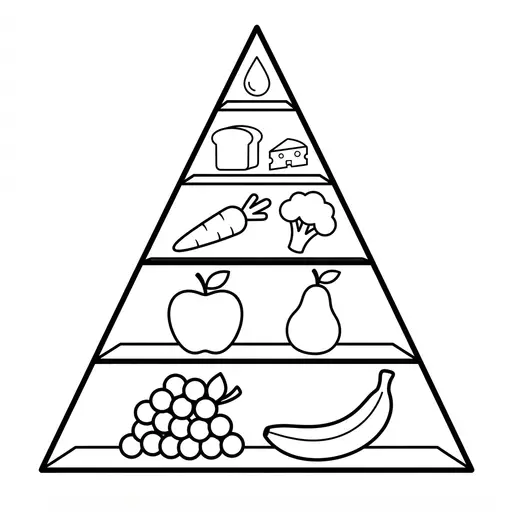 Easy Food Pyramid Coloring Page — Divided into Five Healthy Sections