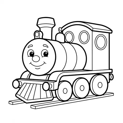Easy Train Coloring Page — Friendly Face and Three Wheels