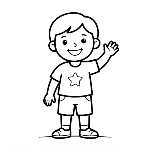 Easy Human Body Coloring Page — Waving Hand and Star Shirt