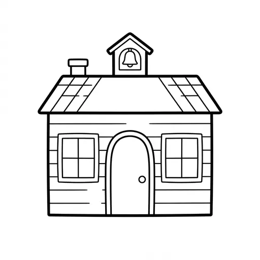 Easy Schoolhouse Coloring Page — Simple Building with a Bell Tower