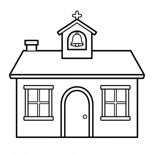 Easy Schoolhouse Coloring Page — with a Bell Tower