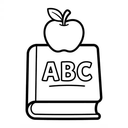Easy School Book Coloring Page — Apple Resting on an ABC Book