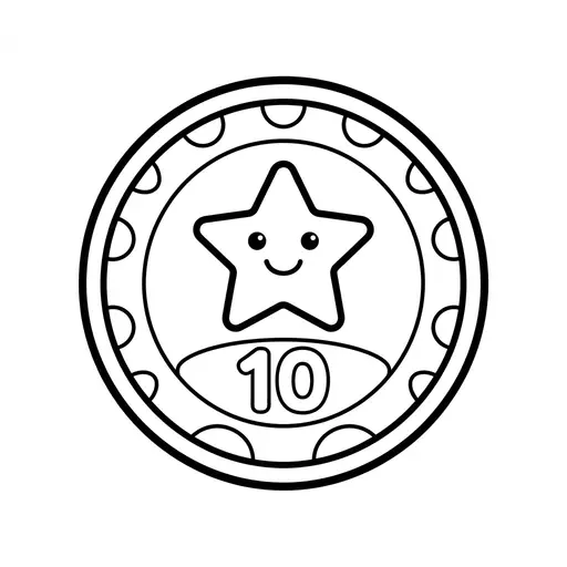 Easy Money Coloring Page — Play Money With Star And Number Ten