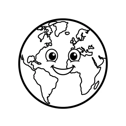 Easy Earth Coloring Page — Friendly Face and Continents