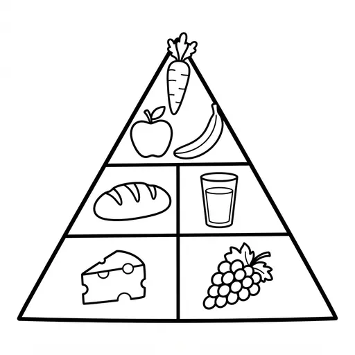 Easy Food Pyramid Coloring Page — Divided into Sections with Healthy Foods