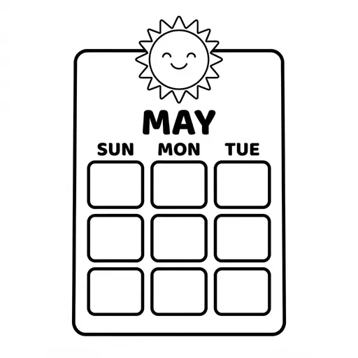 Easy Calendar Coloring Page — May with Smiling Sun