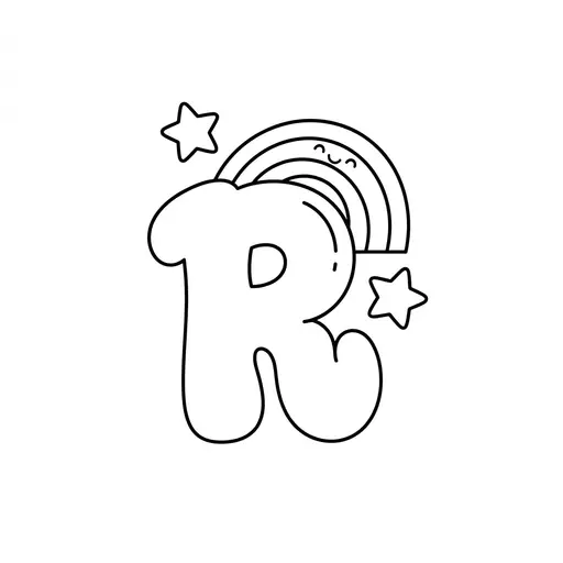 Alphabet Coloring Page — Bubble Letter with Rainbow and Stars