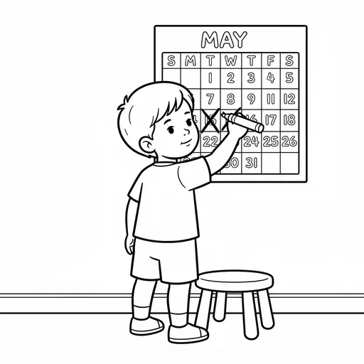 Calendar Coloring Page — Crossing Off Days on Wall