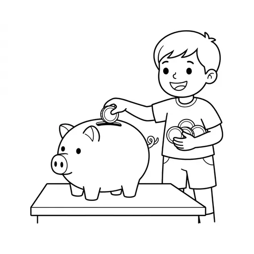 Money Coloring Page — Dropping Coin Into Slot