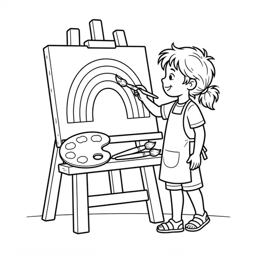 Easel Coloring Page — Painting a Rainbow on an Easel