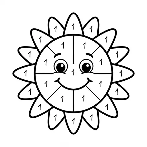 Easy Color By Number Coloring Page — Happy Face With Number One