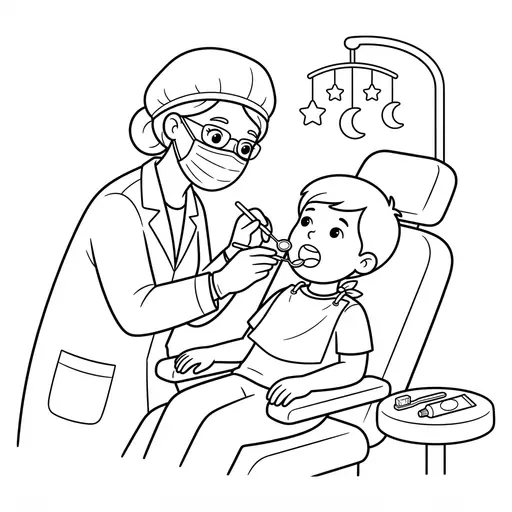 Teeth Coloring Page — Examining a Young Patient