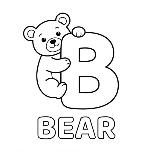 Animal Alphabet Coloring Page — Letter B Is for Bear