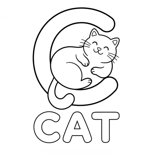 Animal Alphabet Coloring Page — Letter C Is for Cat