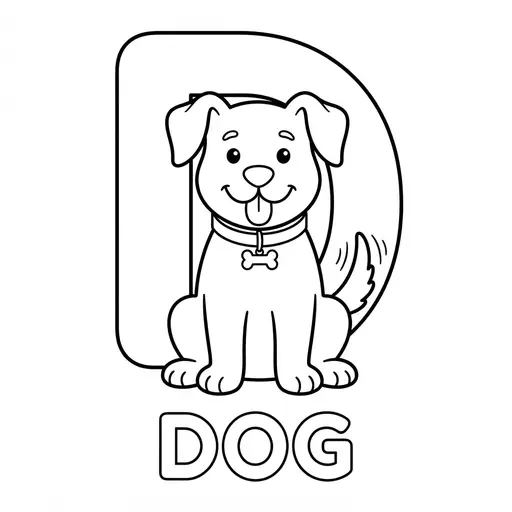 Animal Alphabet Coloring Page — Letter D Is for Dog