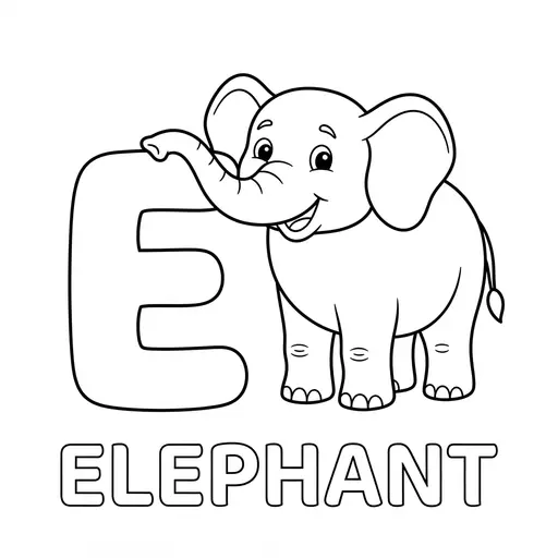 Animal Alphabet Coloring Page — Letter E Is for Elephant