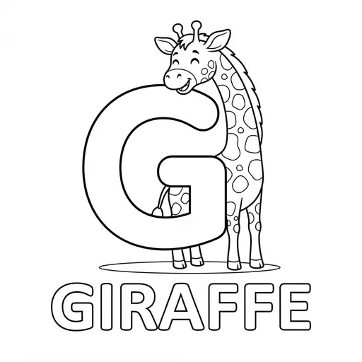 Animal Alphabet Coloring Page — Letter G Is for Giraffe