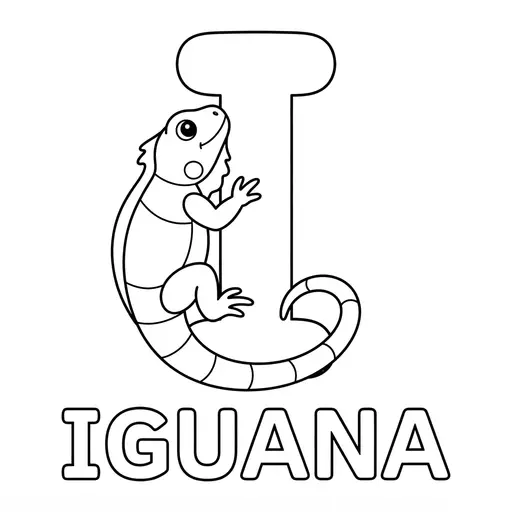 Animal Alphabet Coloring Page — Letter I Is for Iguana