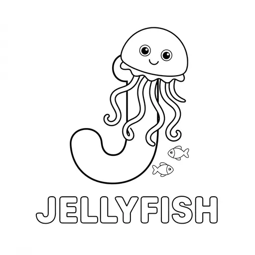 Animal Alphabet Coloring Page — Letter J Is for Jellyfish