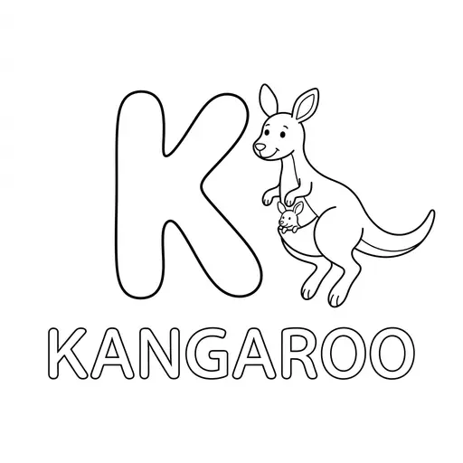 Animal Alphabet Coloring Page — Letter K Is for Kangaroo