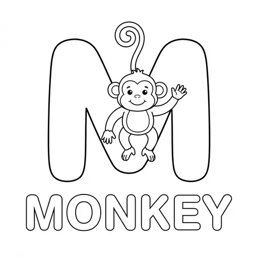 Animal Alphabet Coloring Page — Letter M Is for Monkey