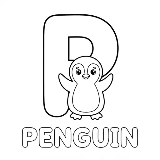 Animal Alphabet Coloring Page — Letter P Is for Penguin