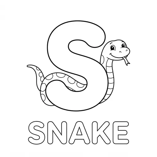 Animal Alphabet Coloring Page — Letter S Is for Snake