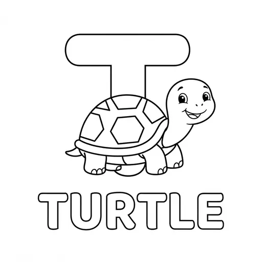 Animal Alphabet Coloring Page — Letter T Is for Turtle