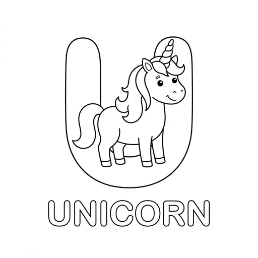 Animal Alphabet Coloring Page — Letter U Is for Unicorn
