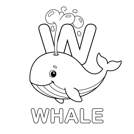Animal Alphabet Coloring Page — Letter W Is for Whale
