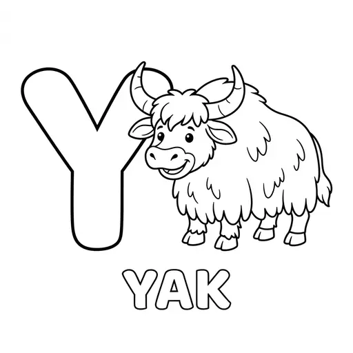 Animal Alphabet Coloring Page — Letter Y Is for Yak