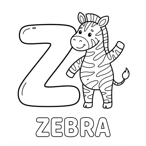 Animal Alphabet Coloring Page — Letter Z Is for Zebra