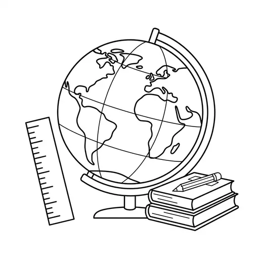 School Coloring Page — With Books And Ruler
