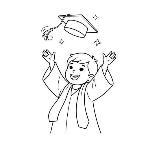 Graduation Coloring Page — Tossing Cap in the Air
