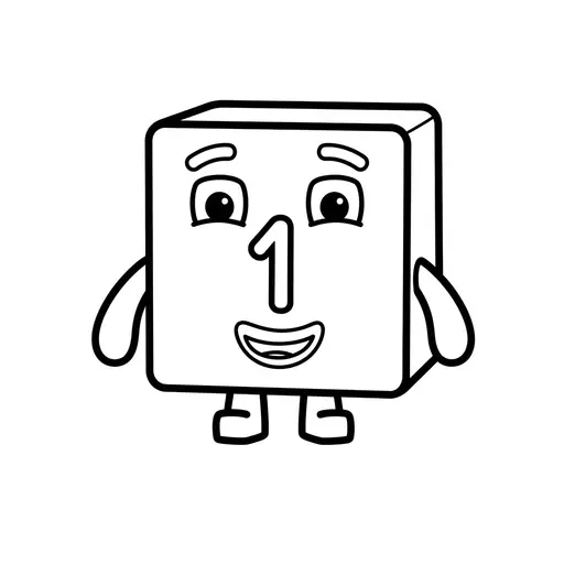 Easy Number Block Coloring Page — Happy Cube Showing One