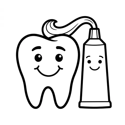 Easy Teeth Coloring Page — Smiling With Toothpaste Tube