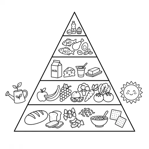 Food Pyramid Coloring Page — Divided into Five Healthy Layers